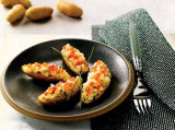 Twice-Baked Russian Banana Fingerling Potatoes with Smoked Salmon and Ikura